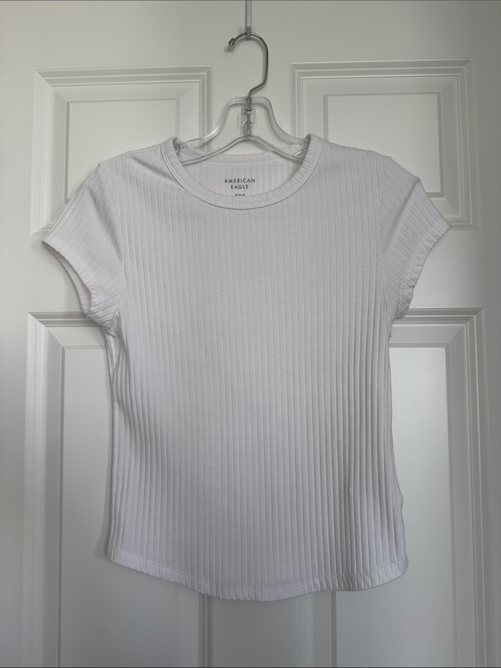 American Eagle Outfitters White Ribbed Short Sleeve Tee